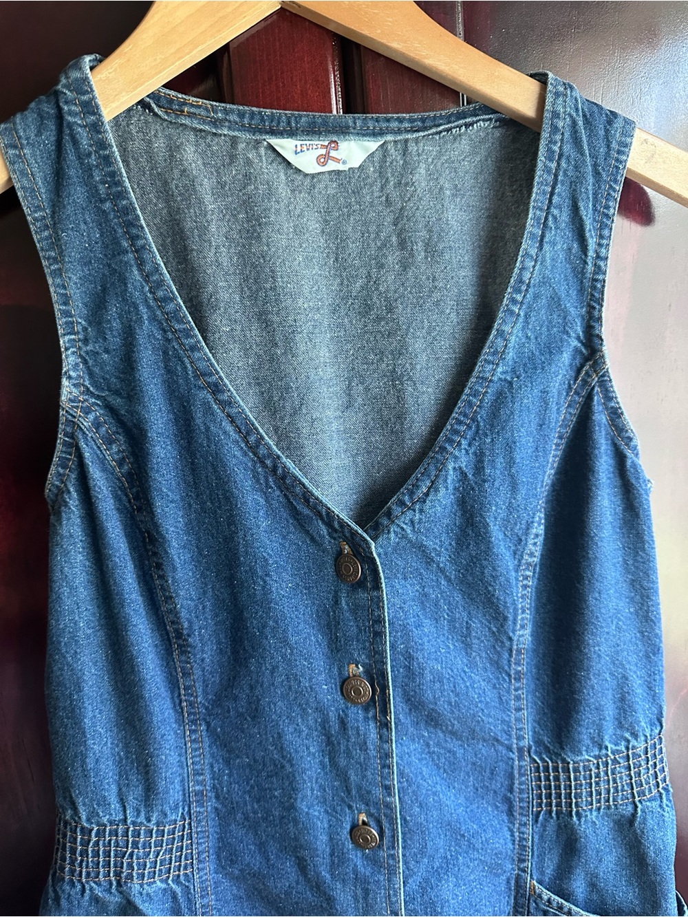 1970s Levi's Denim Tank Dress Button-Front - Picture 15 of 16